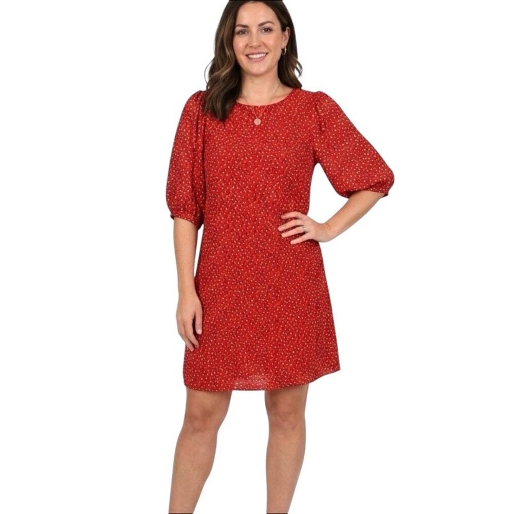 French Connection Red and Blue Dot Print Shift Dress Size 6